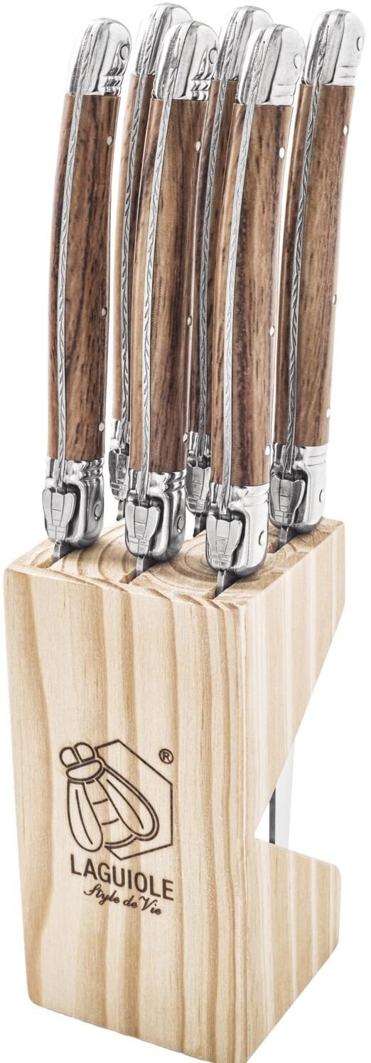 Lou Laguiole Steakové nože Premium Line Wood ABS, 6 ks, nerez, dřevěný blok
