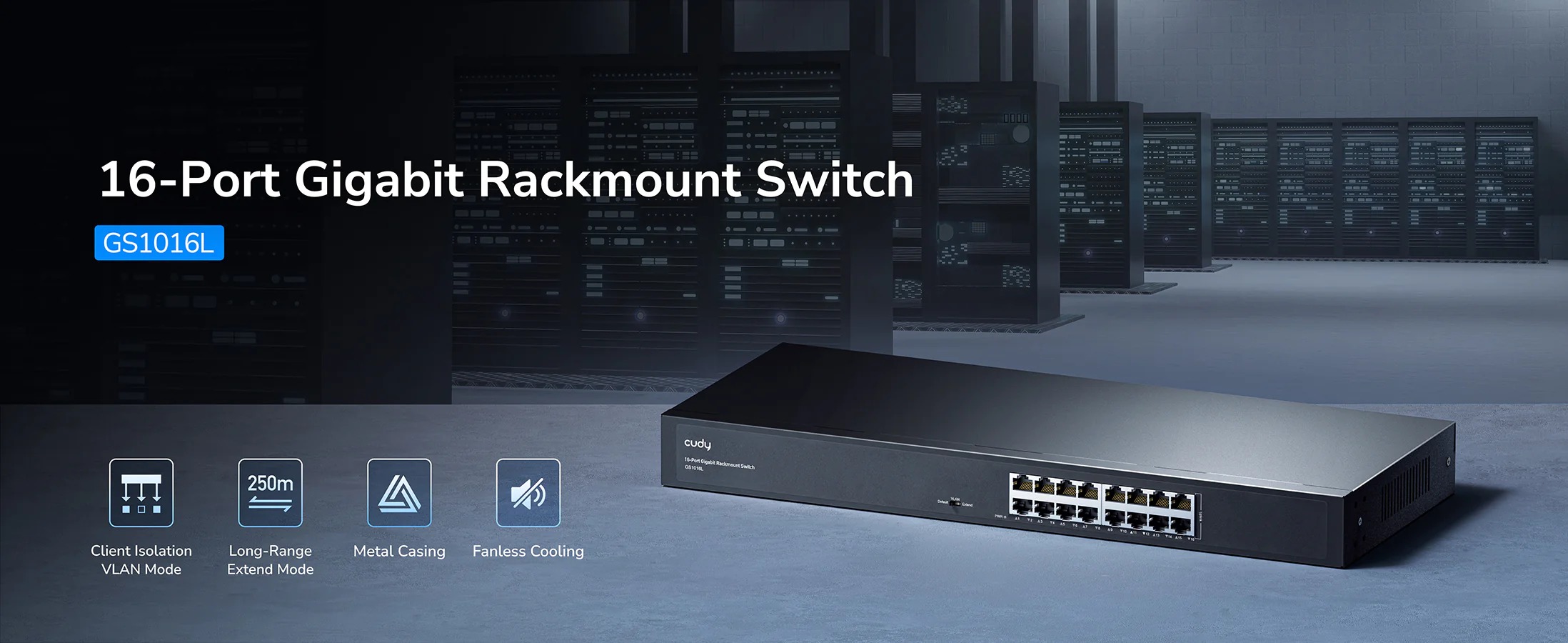 CUDY 16-Port Gigabit Metal Switch 19 inch