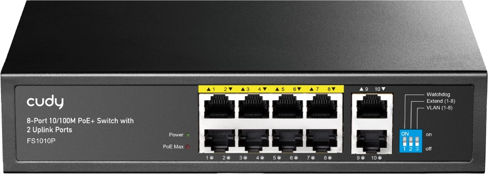 CUDY 8-Port 10/100M PoE+ Switch with 2 Uplink Ports