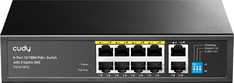 CUDY 8-Port 10/100M PoE+ Switch with 2 Uplink GbE