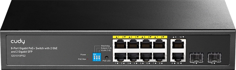 CUDY 8-Port Gigabit PoE+ Switch with 2 GbE and 2 Gigabit SFP