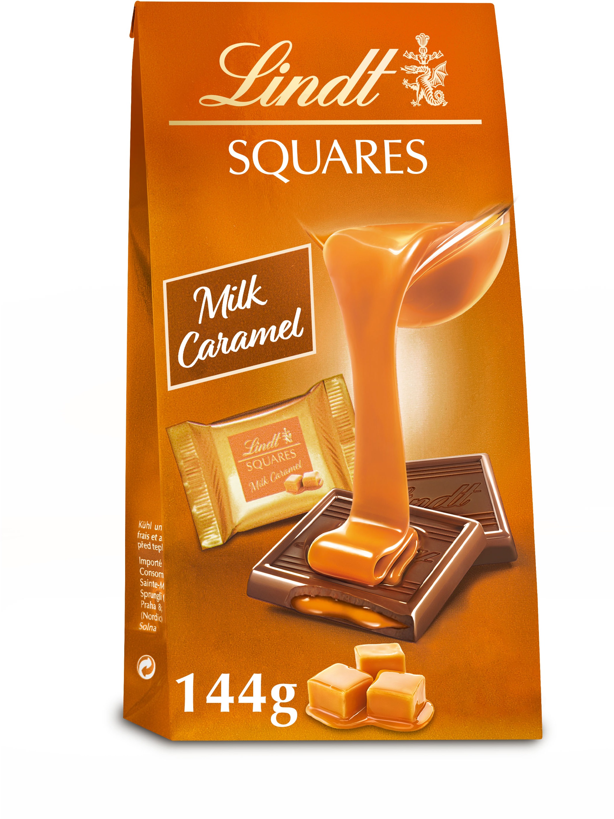 LINDT Squares Mliečna Čokoláda S Karamelovou Náplňou 144 g
