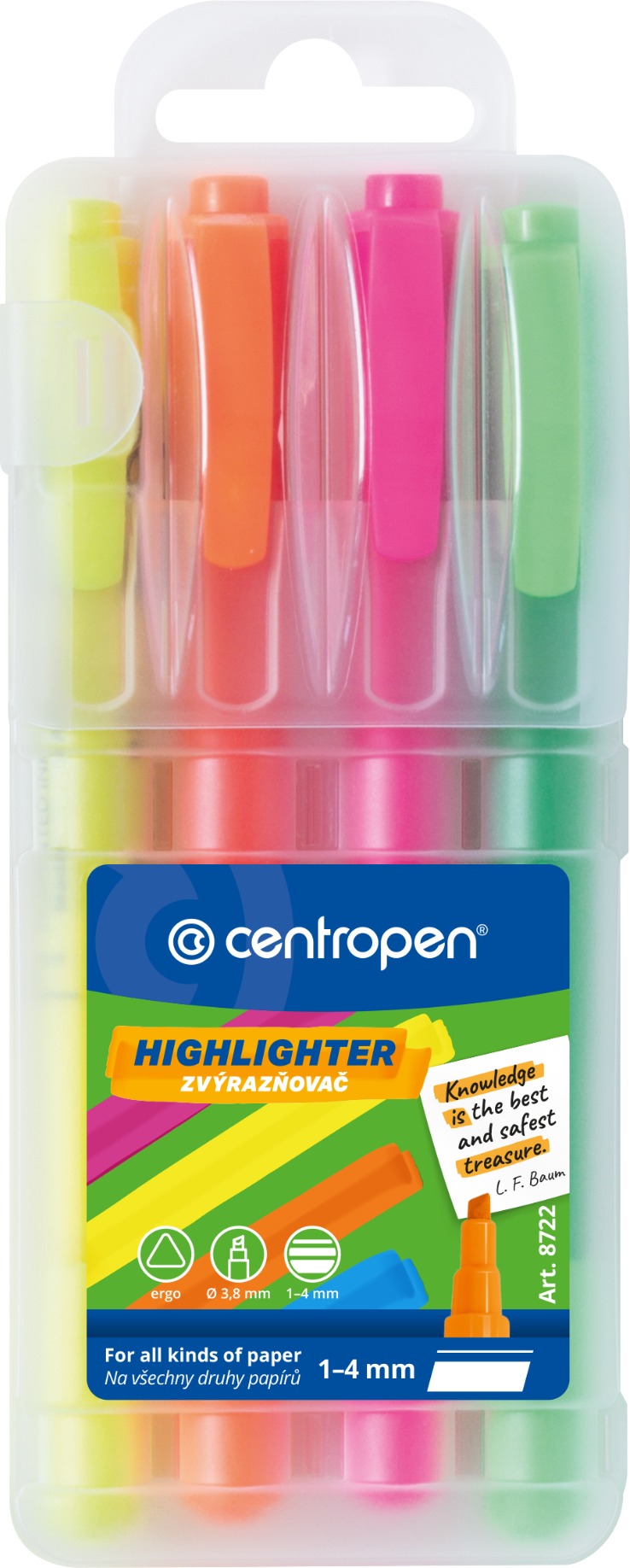 Centropen zvýrazňovač 8722/4 súpr. v etui
