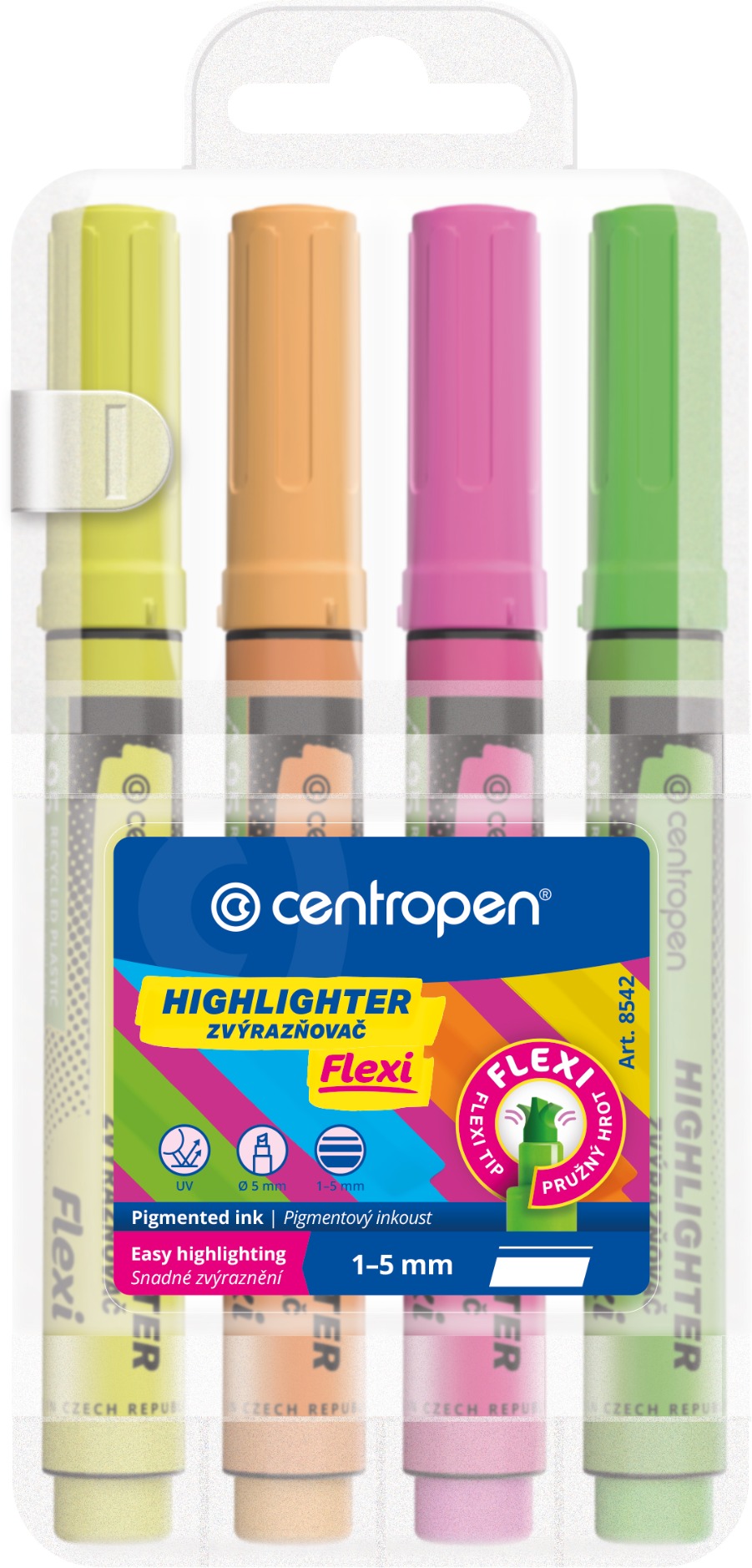 Centropen zvýrazňovač 8542/4 Highlighter Flexi Soft v etui