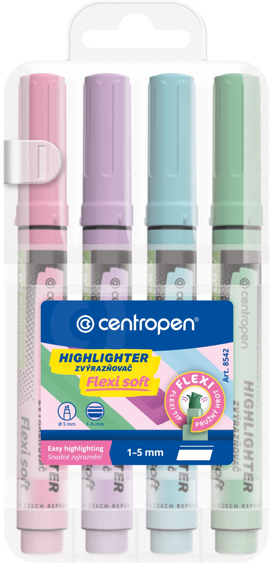 Centropen zvýrazňovač 8542/4 flexi súpr. v etui