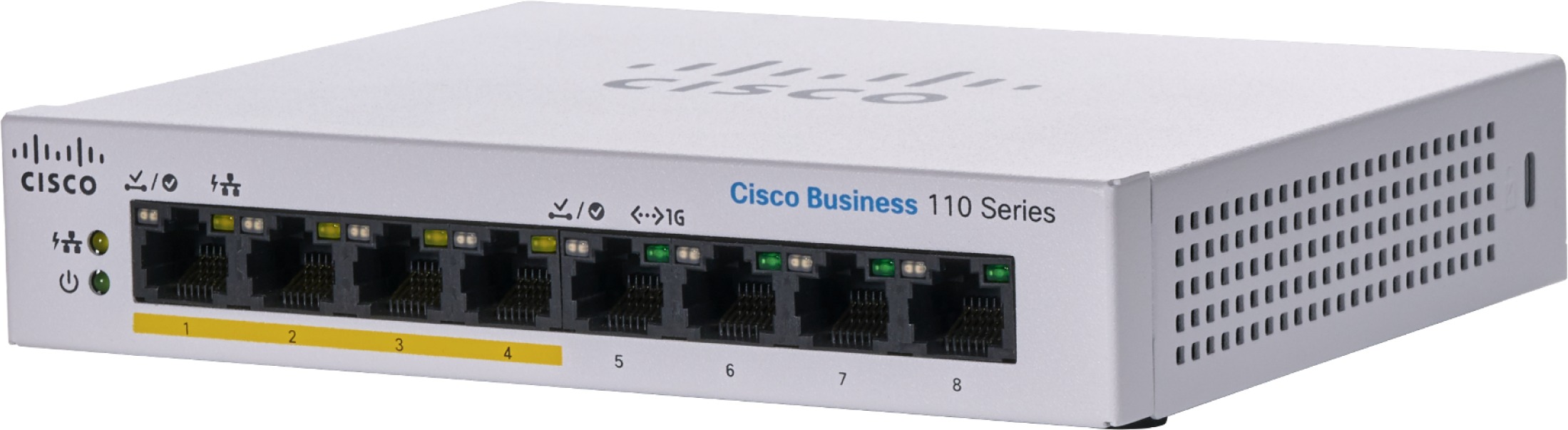 CISCO CBS110 Unmanaged 8-port GE, Partial PoE, Desktop, Ext PS