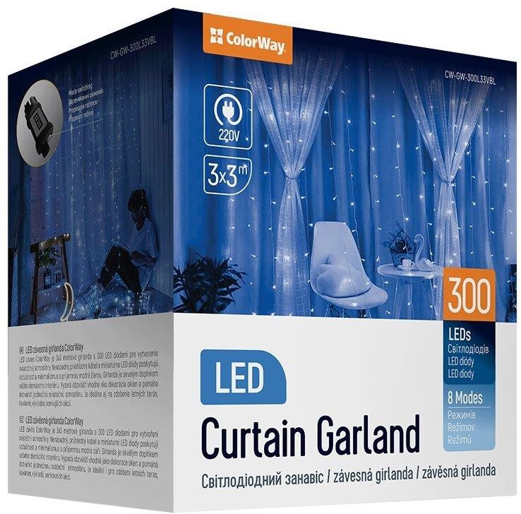 ColorWay CW-GW-300L33VBL, LED girlanda, 300× LED, Modrá, Dĺžka 3 × 3 m