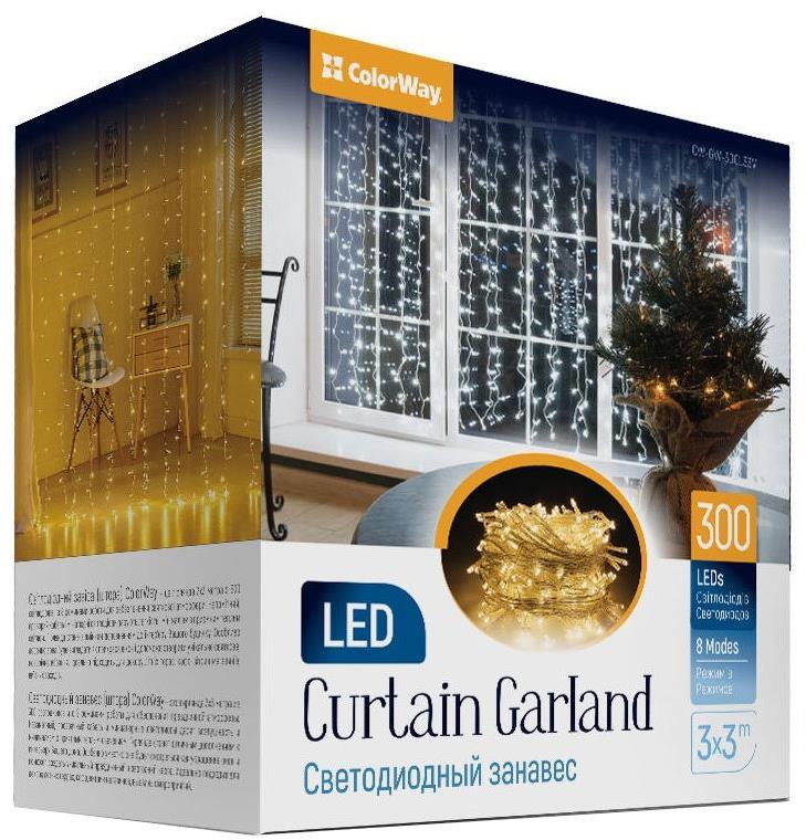 ColorWay CW-GW-300L33V, LED girlanda, 300× LED, Teplá biela, Dĺžka 3 × 3 m
