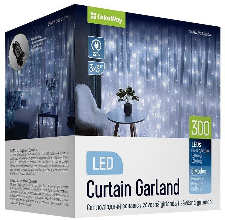 ColorWay CW-GW-300L33VCW, LED girlanda, 300× LED, Studená biela, Dĺžka 3 × 3 m