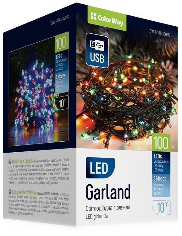 ColorWay CW-G-100L10UMC, LED reťaz, 100× LED, Viacfarebná, Dĺžka 10 m, USB