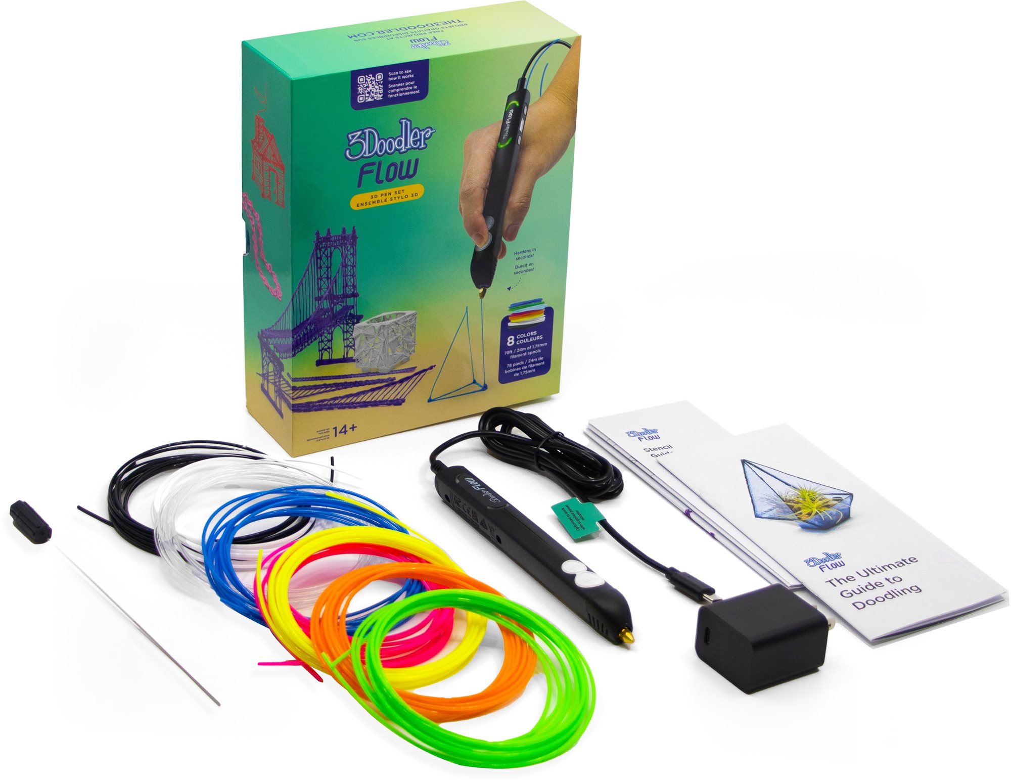 3Doodler 3D pero FLOW + 8 PLA náplní a 3D šablóna