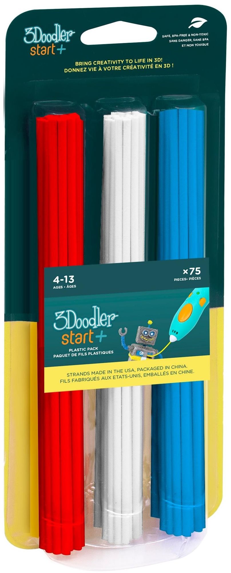 3Doodler náplň ECO-PCL pre 3D pero Start+ 75 ks - červená, modrá, biela