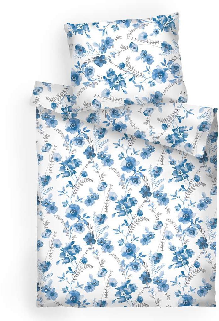 Dadka Obliečky flanel 140 × 200 cm, 70 × 90 cm, Kvety modré na bielom