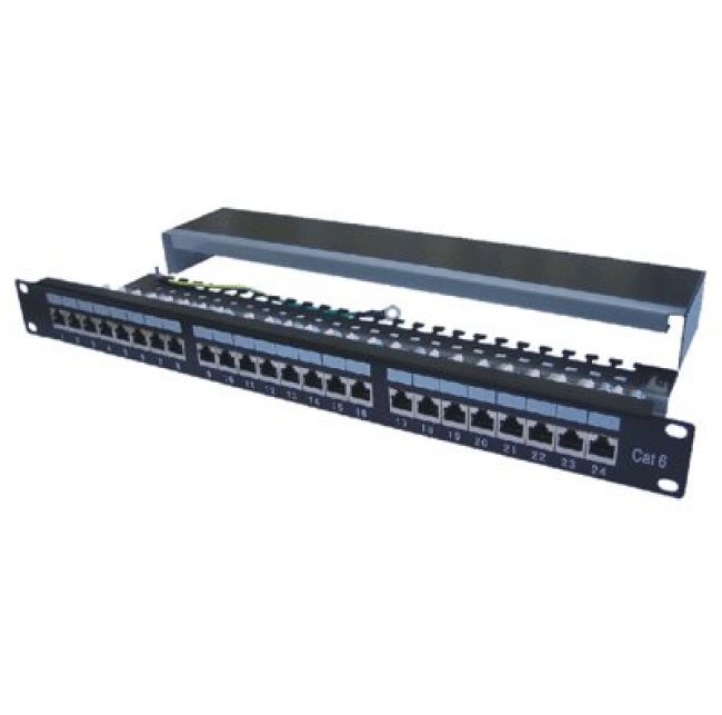 Datacom Patch panel 19" STP 24 port CAT6A LSA 1U BK (3 × 8p)/VL