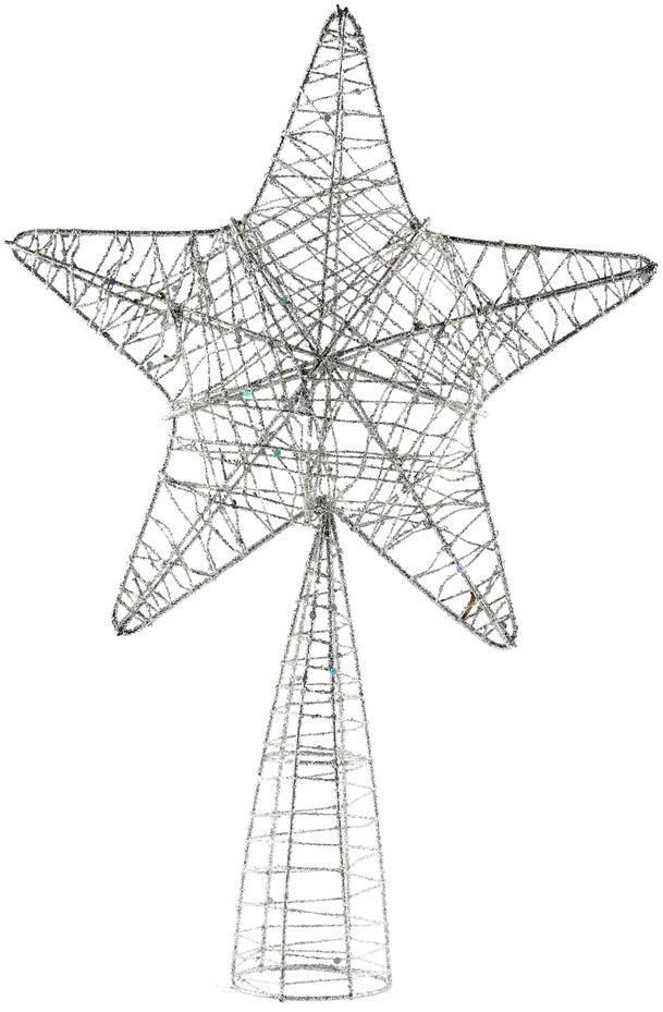 DECOLED Vianočná dekorácia – hviezda na špičku stromu, strieborná, 24 × 36 cm