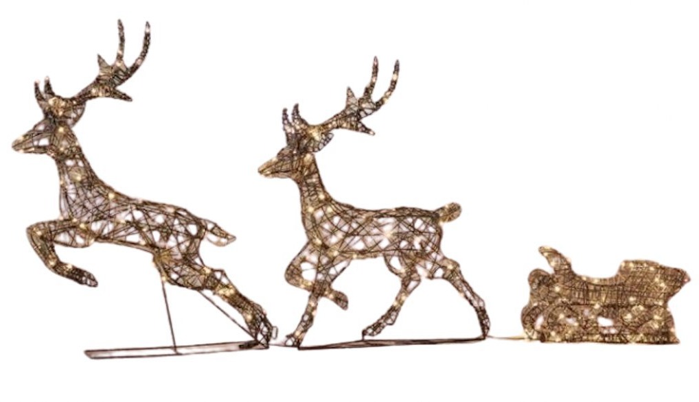 DECOLED LED svetelné jelene a sane, 180 × 86 × 18 cm, teplá biela