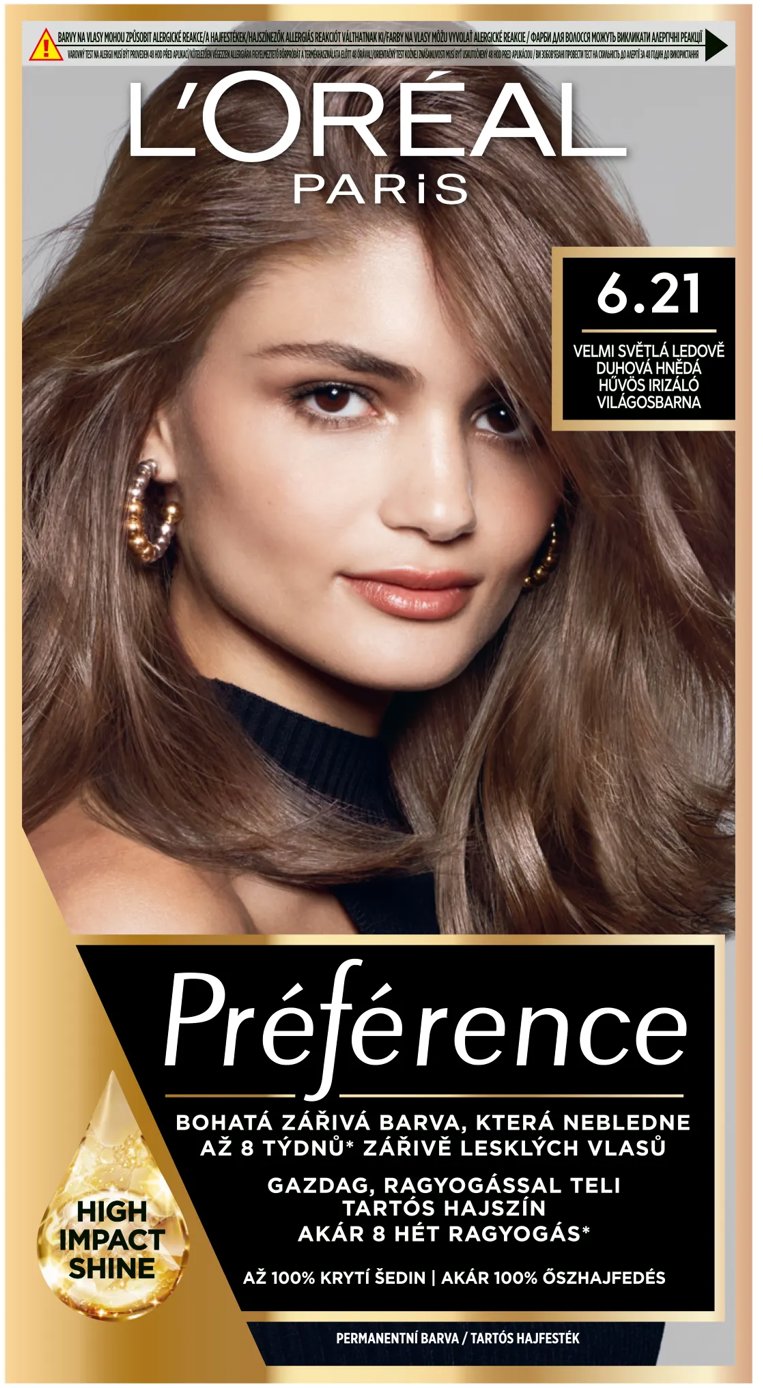 L'ORÉAL PARIS Préférence 6.21 veľmi svetlá ľadovo dúhová hnedá