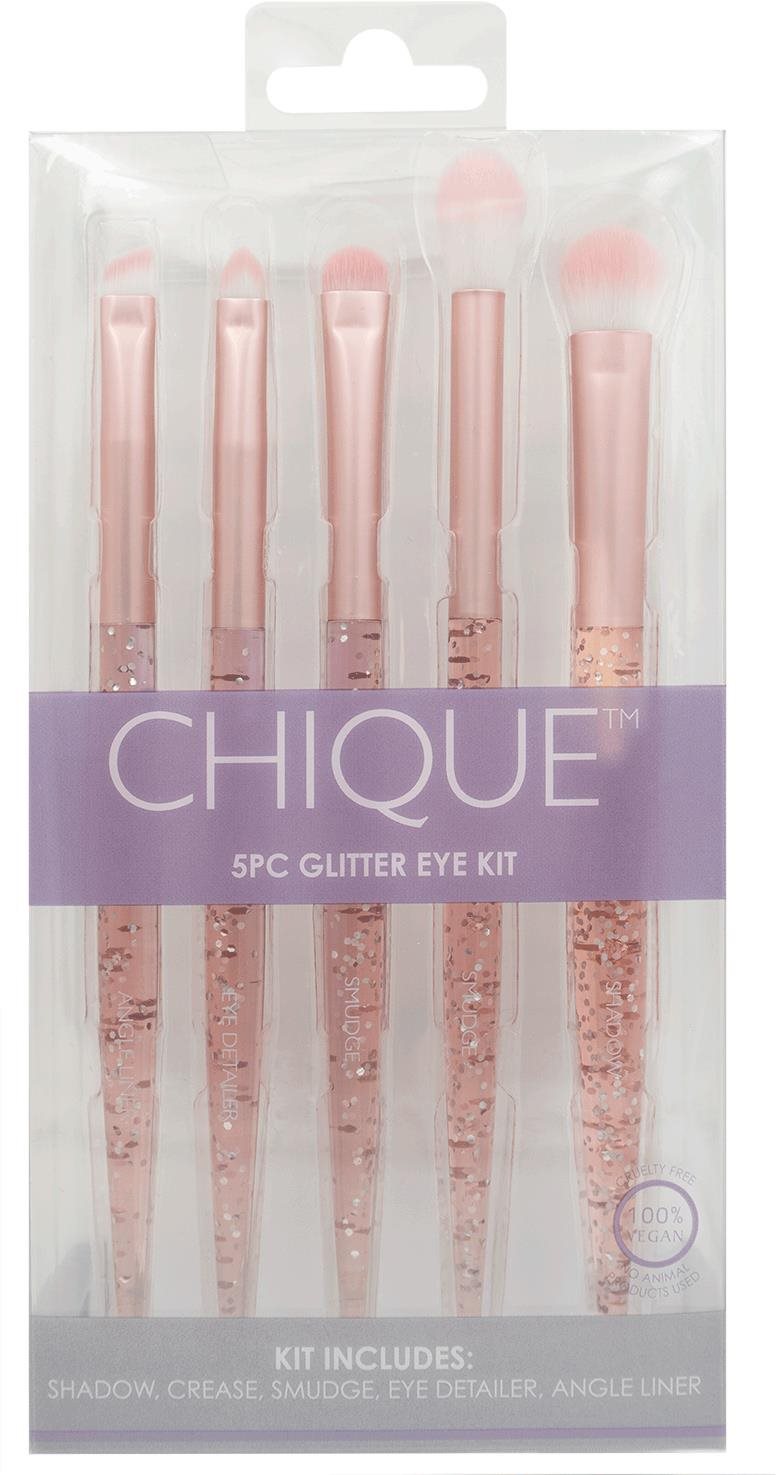 CHIQUE 5 PC Chique Eye Set Pink Glitter – Súprava kozmetických štetcov na oči s ružovými trblietkami