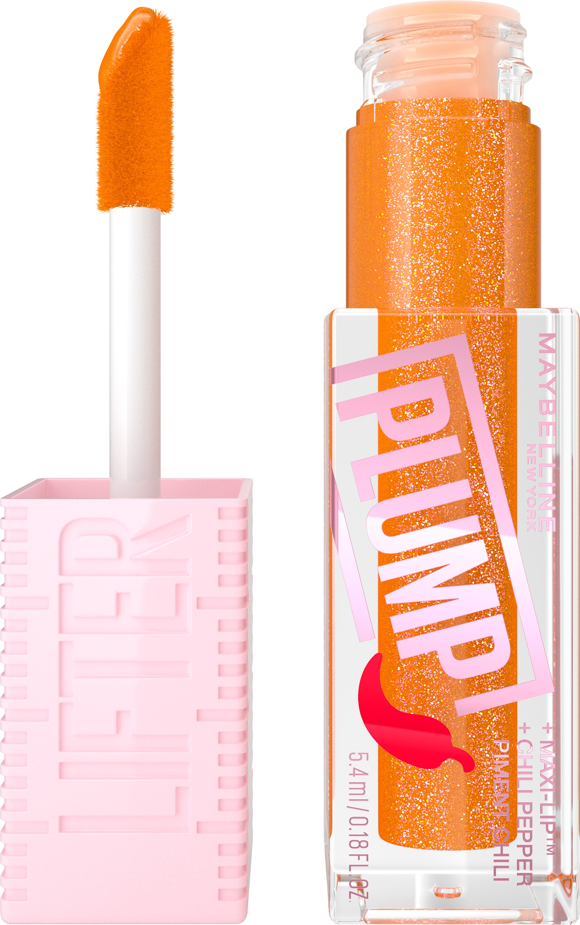 MAYBELLINE NEW YORK Lifter Plump 008 Hot Honey lesk na pery, 5,4 ml