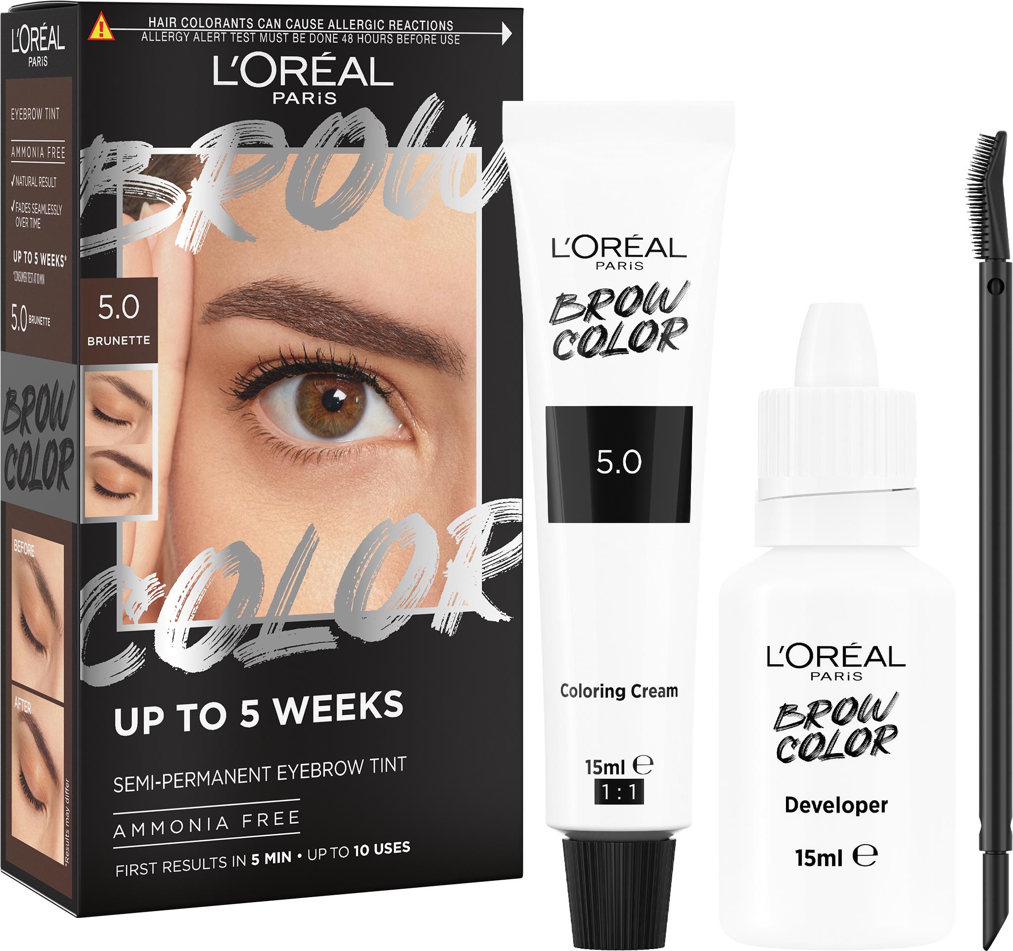 L'ORÉAL PARIS Brow Color 5.0 Brunette semi-permanentná farba na obočie, 1 ks