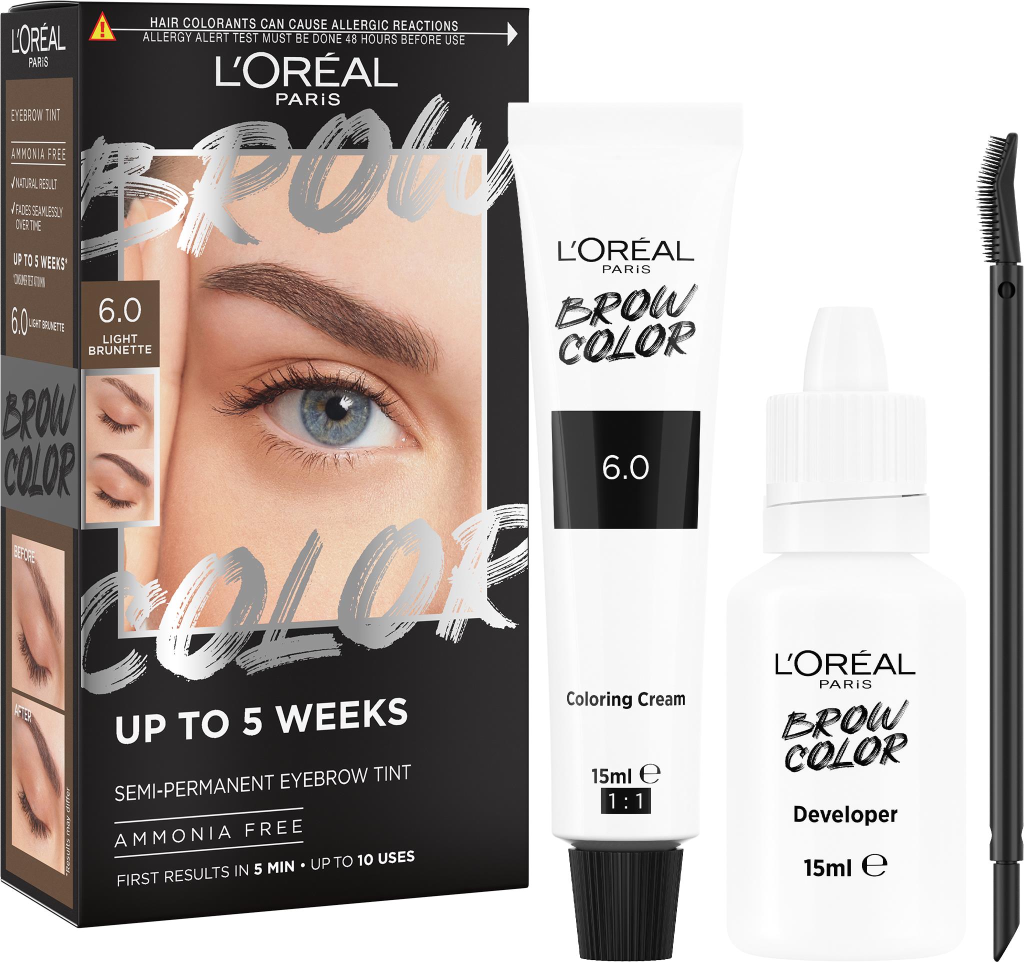 L'ORÉAL PARIS Brow Color 6.0 Light Brunette semi-permanentná farba na obočie, 1 ks