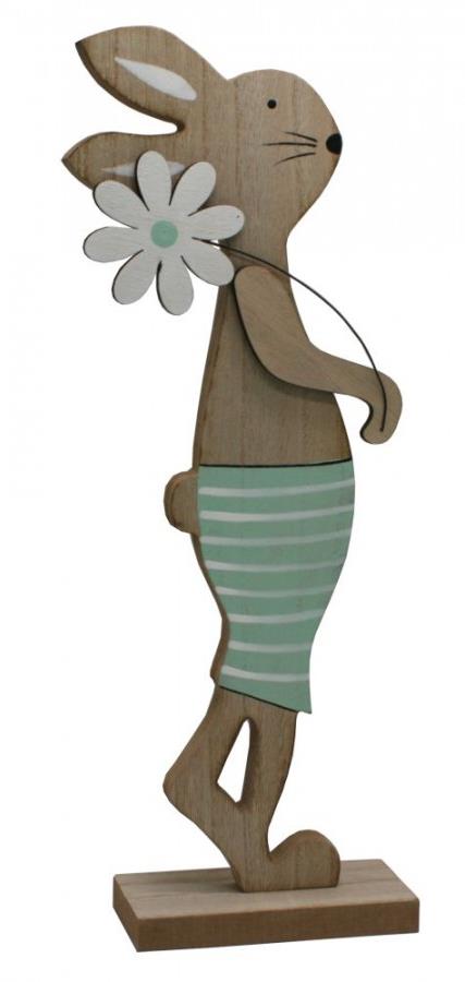 GOBA Veľkonočná dekorácia – Zajac s kvietkom vo farbe mint 40 cm