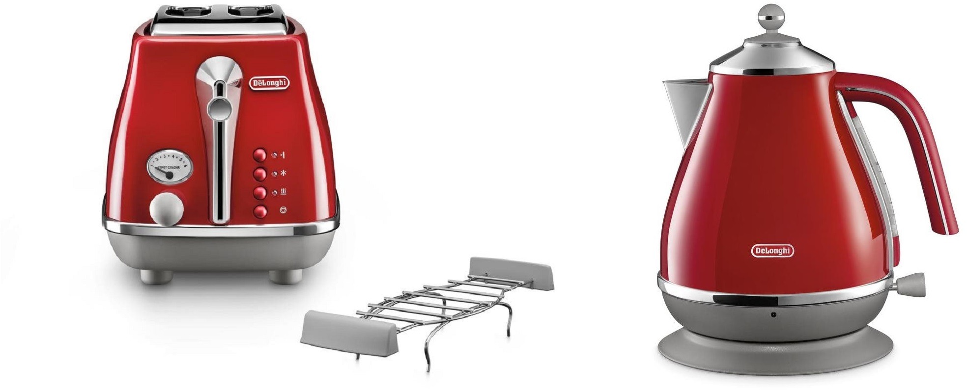 Raňajková kolekcia De'Longhi Icona Capitals – červená (KBOC2001.R & CTOC2103.R)