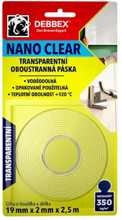 Den Braven – Obojstranná páska NANO CLEAR, 19 mm × 2 mm × 2,5 m