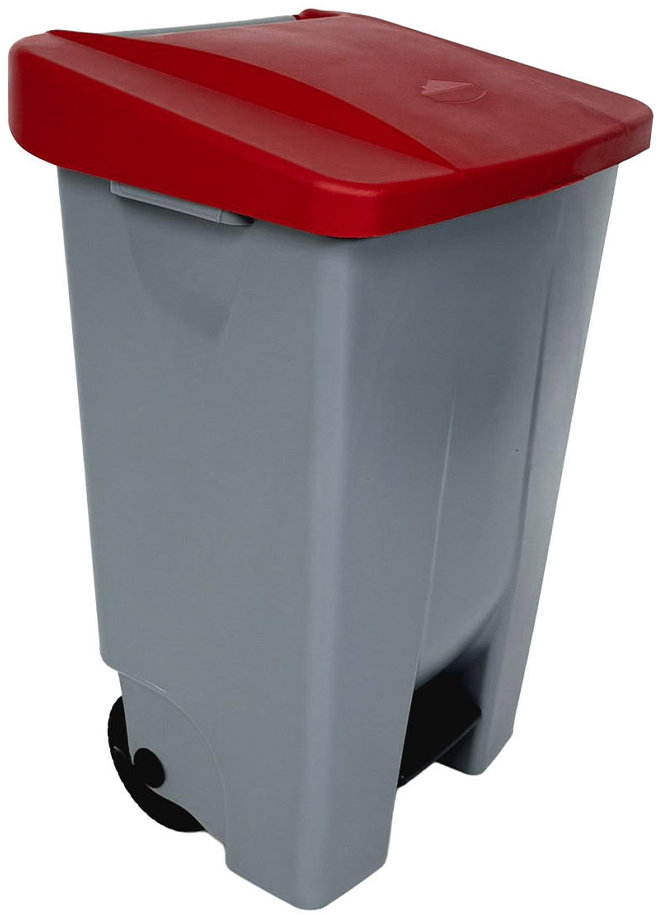 Denox Nášľapný odpadkový kôš na triedený odpad 120 l, červené veko, plastový s kolieskami