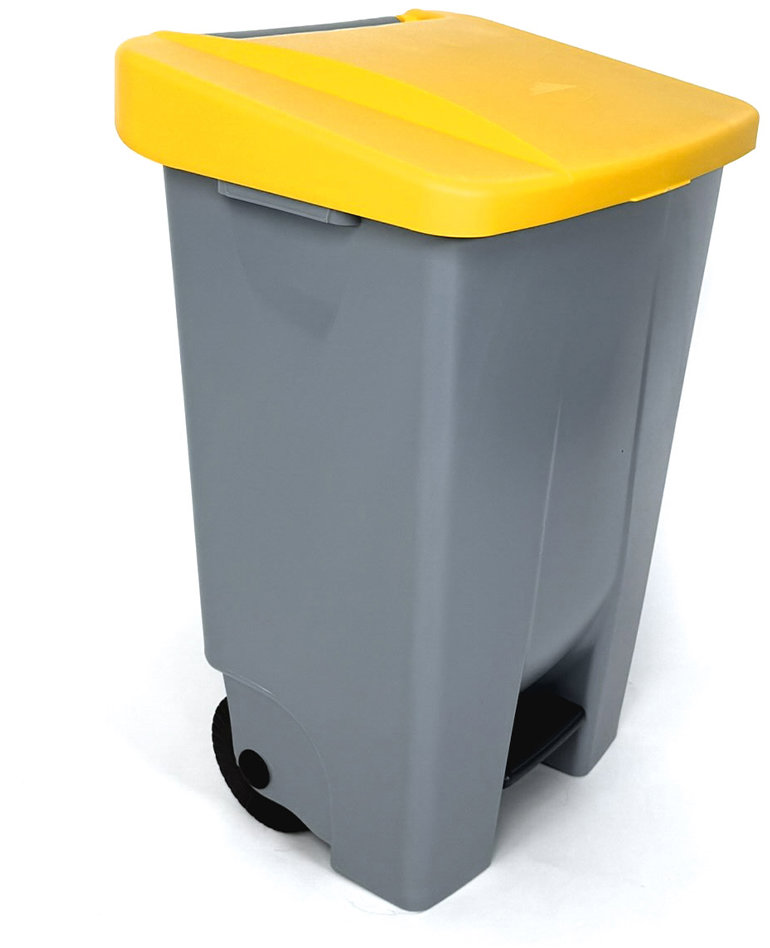 Denox Nášľapný odpadkový kôš na triedený odpad 120 l, žlté veko, plastový s kolieskami