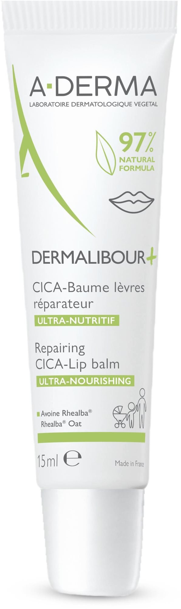A-DERMA Dermalibour+ Reparačný CICA-Balzam na pery 15 ml