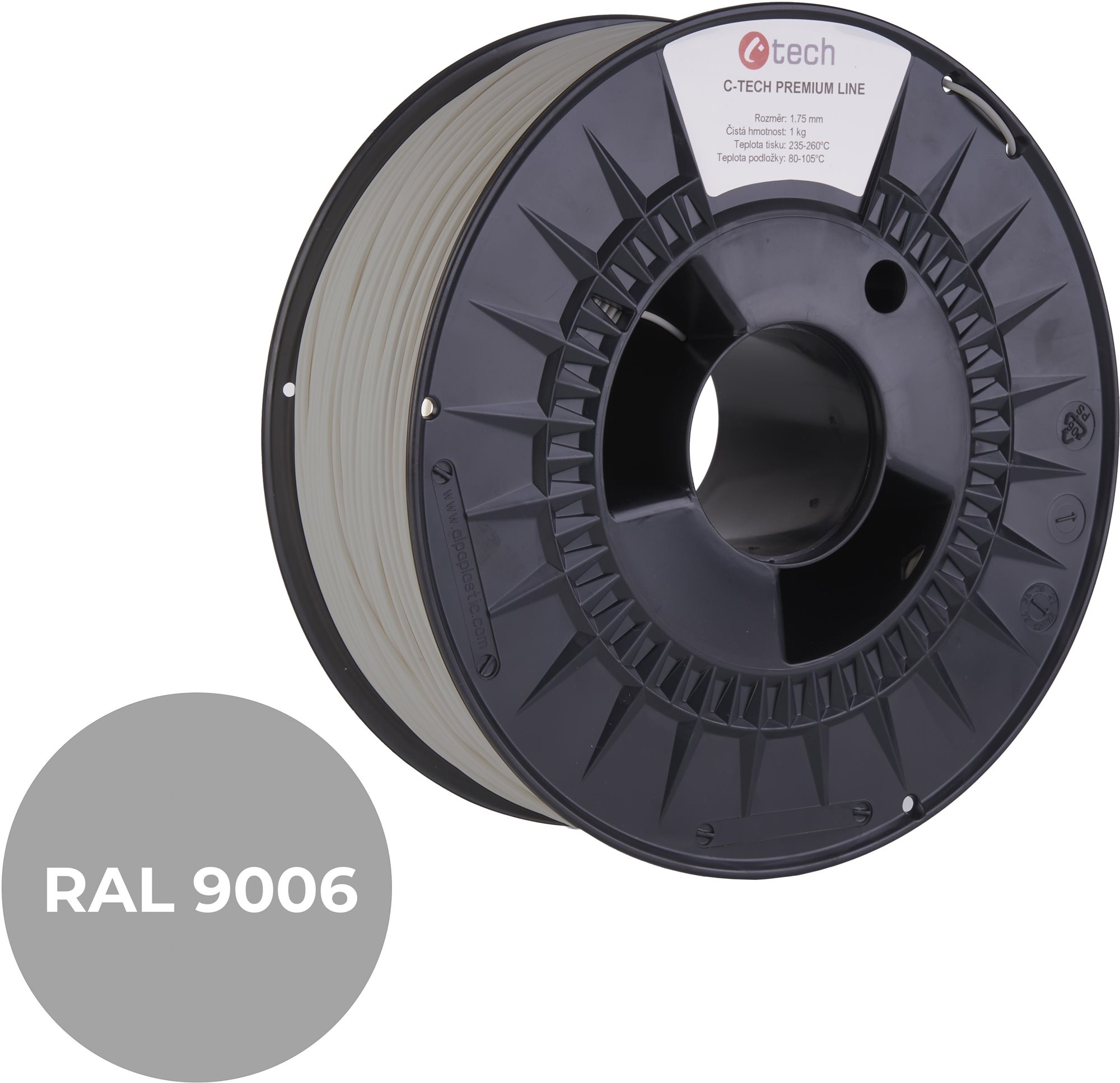 C-TECH filament PREMIUM LINE PETG biely hliník RAL9006