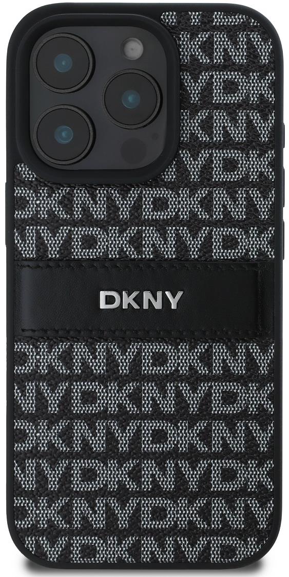 DKNY PU Leather Repeat Pattern Tonal Stripe Zadný Kryt pre iPhone 16 Pro Black