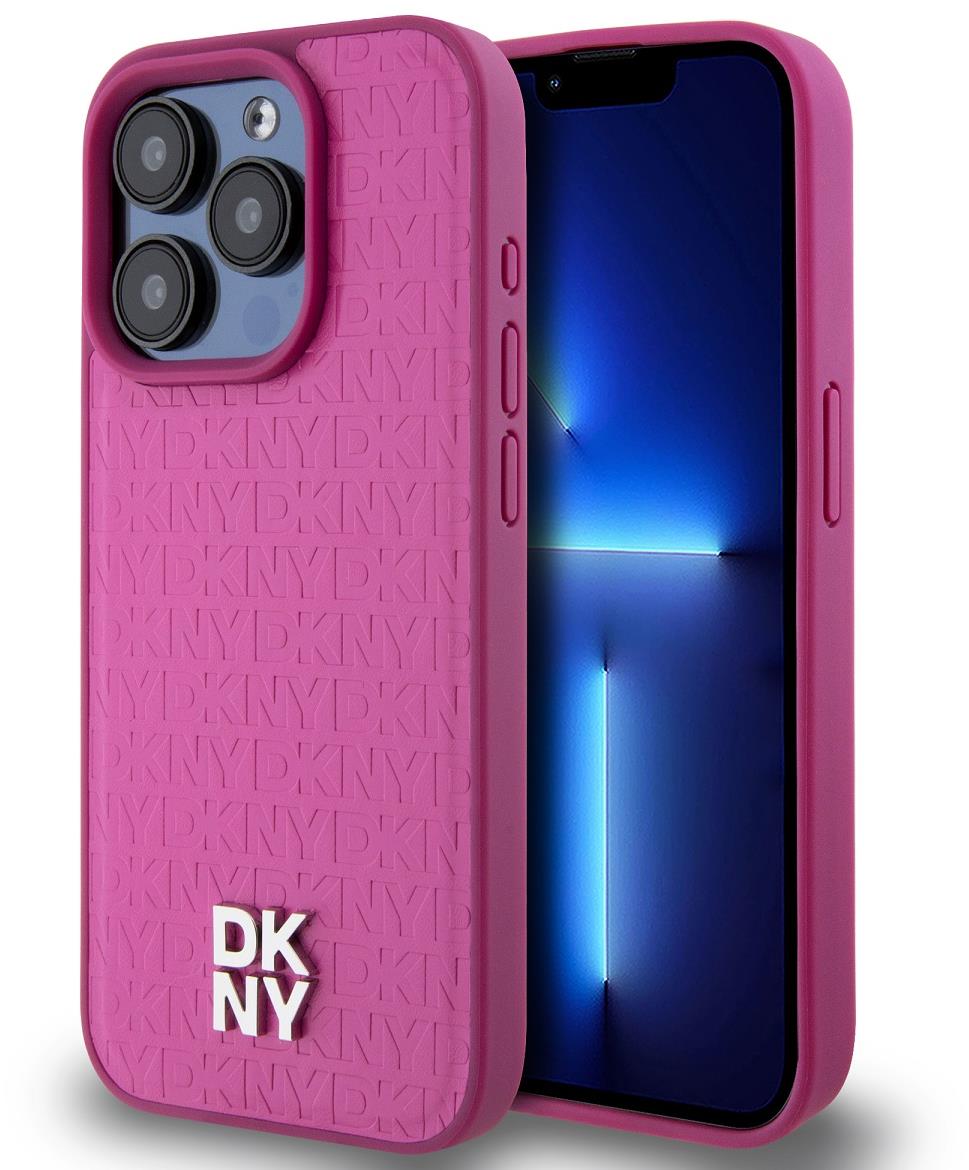 DKNY PU Leather Repeat Pattern Stack Logo Magsafe Zadný Kryt na iPhone 15 Pro Max Pink