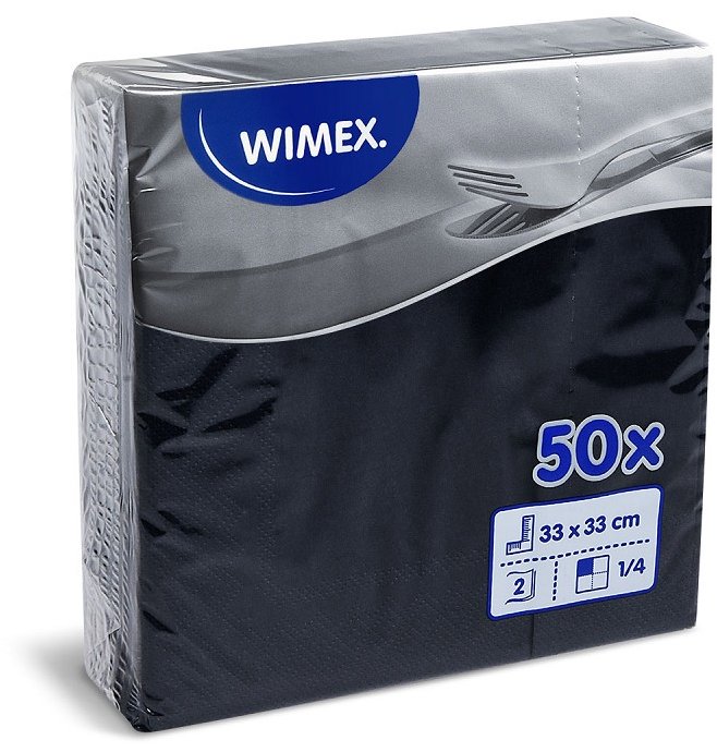Wimex 2-vrstvové obrúsky 33 × 33 cm, čierne – 50 ks