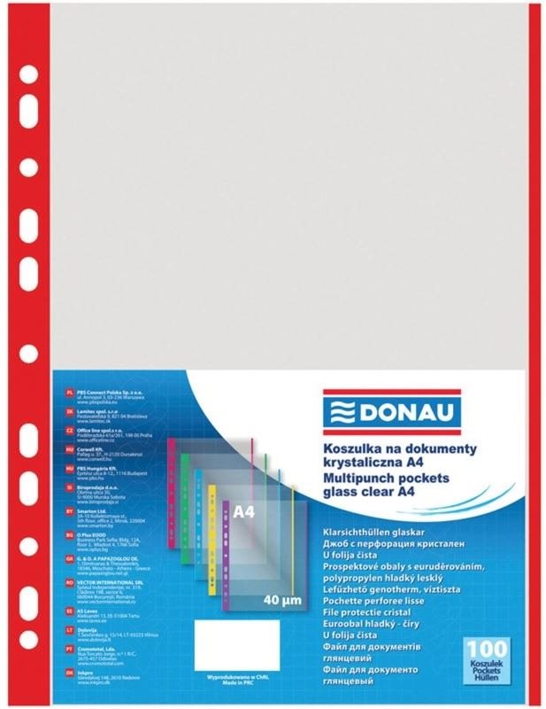DONAU A4/40 mikrónov, matný s červeným prúžkom – balenie 100 ks