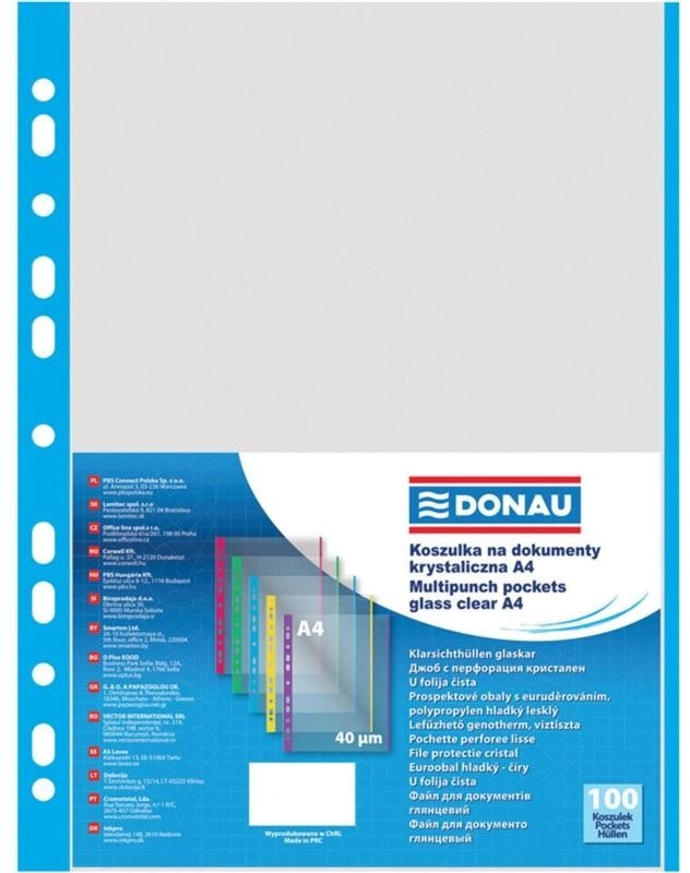 DONAU A4/40 mikrónov, matné s modrým prúžkom – balenie 100 ks