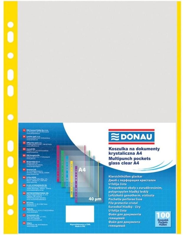 DONAU A4/40 mikrónov, matný so žltým prúžkom – balenie 100 ks