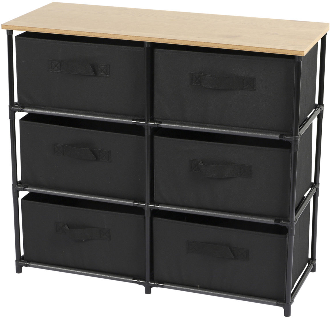 DOCHTMANN Regál s úložnými boxmi, čierny, 6 políc, 75,5 × 29,7 × 68 cm