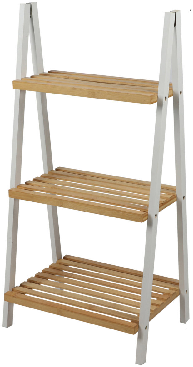 DOCHTMANN Regál policový 3 poschodia, tvar A, 40 × 30 × 81,5 cm, biely, bambus