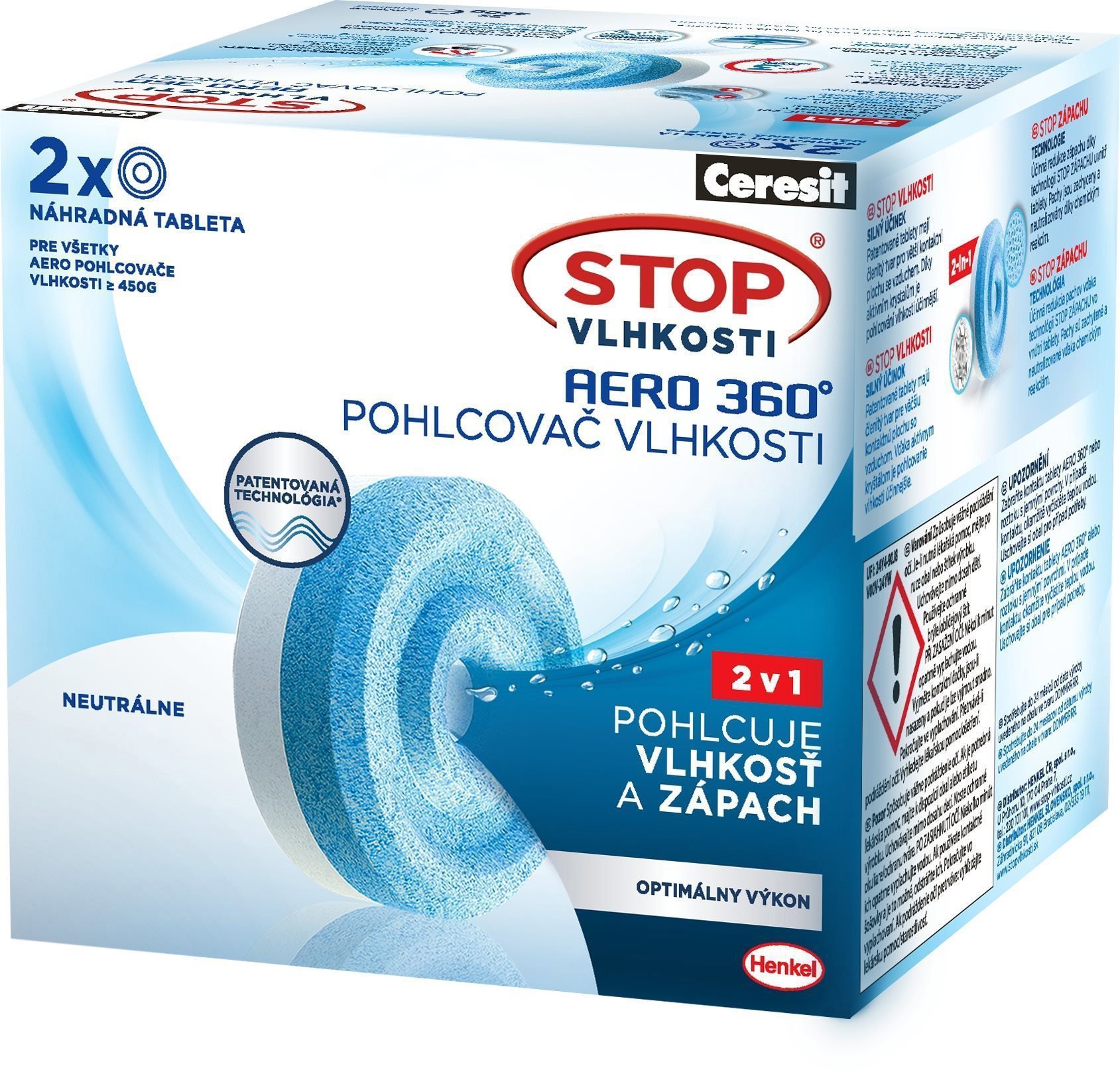 STOP VLHKOSTI Aero 360° 2 v 1, 2× 450 g, náhradné tablety