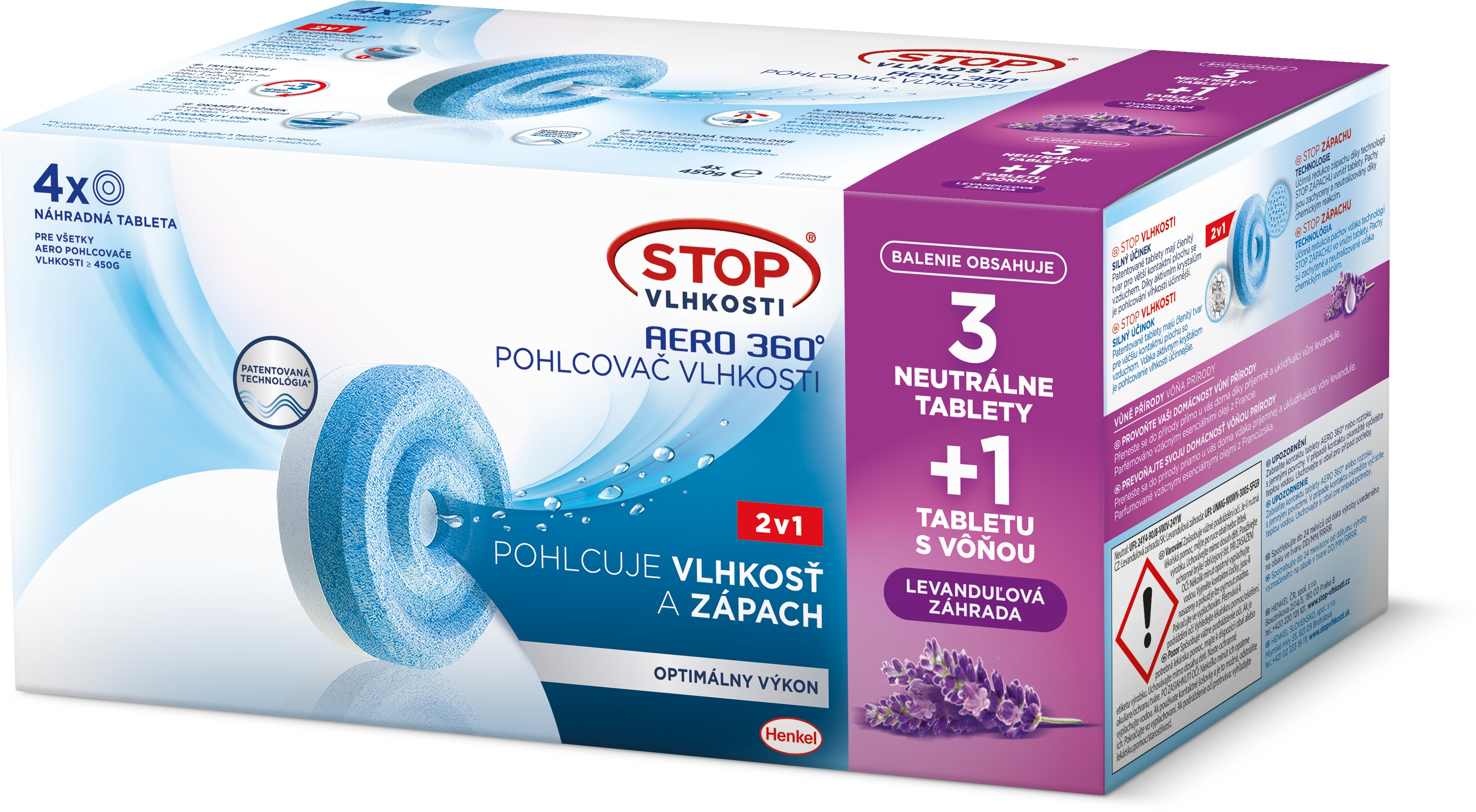 STOP VLHKOSTI Aero 360° – Náhradné náplne, levanduľa, 4× 450 g