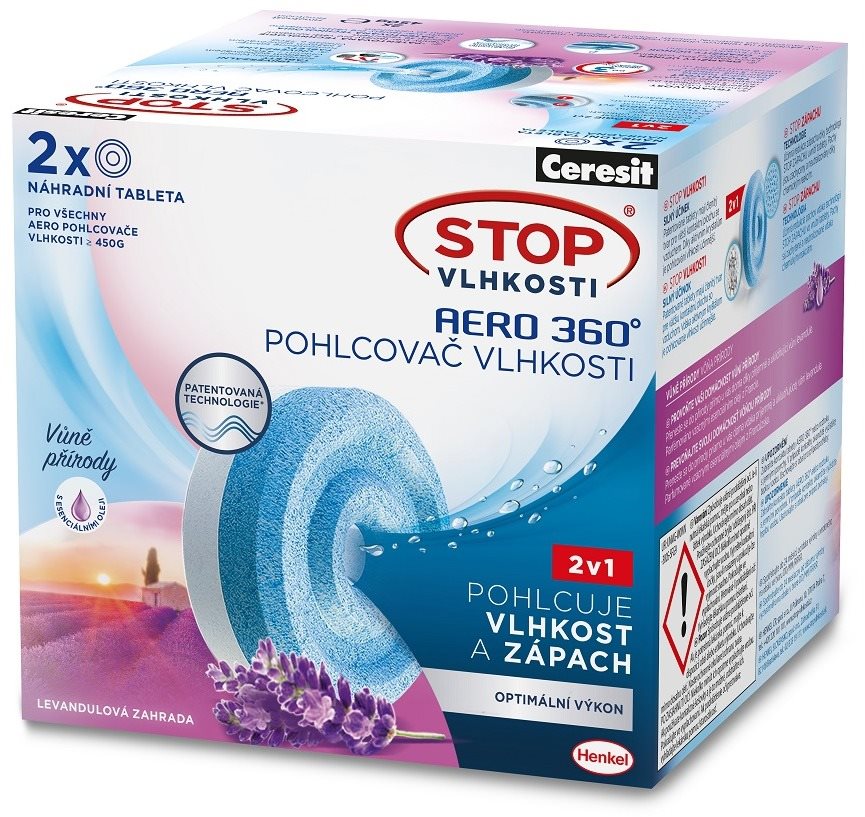 STOP VLHKOSTI Aero 360° AROMATHERAPY relaxačná levanduľa 2× 450 g náhradné tablety