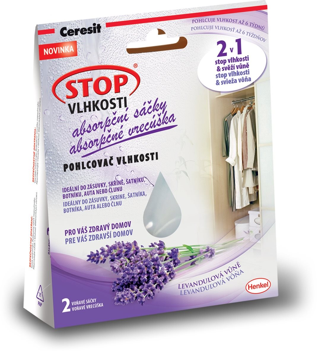 STOP VLHKOSTI 2 v 1 – absorpčné vrecúška, levanduľa, 2× 50 g