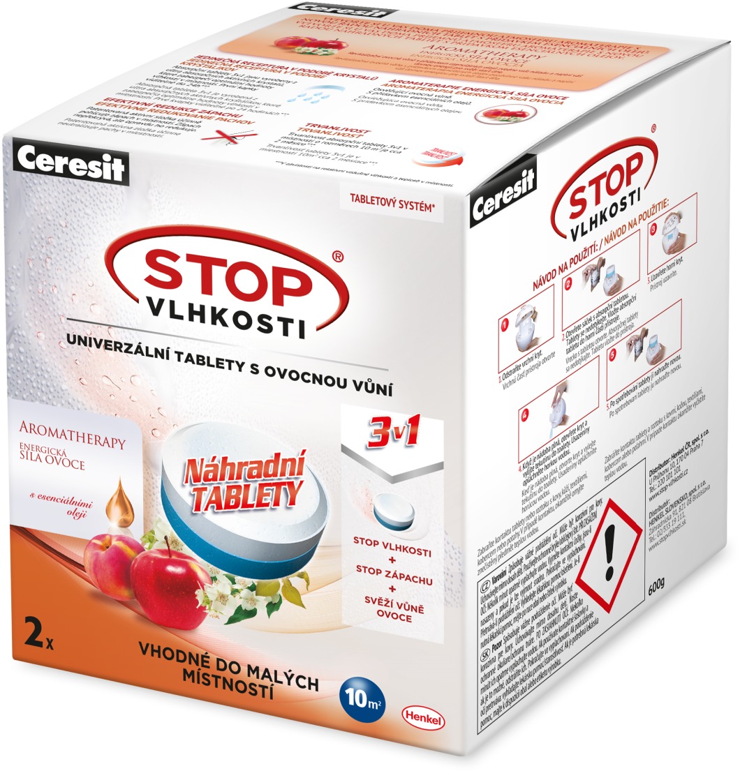 Stop vlhkosti, Micro 3 v 1, energické ovocie, náhradné tablety, 2× 300 g