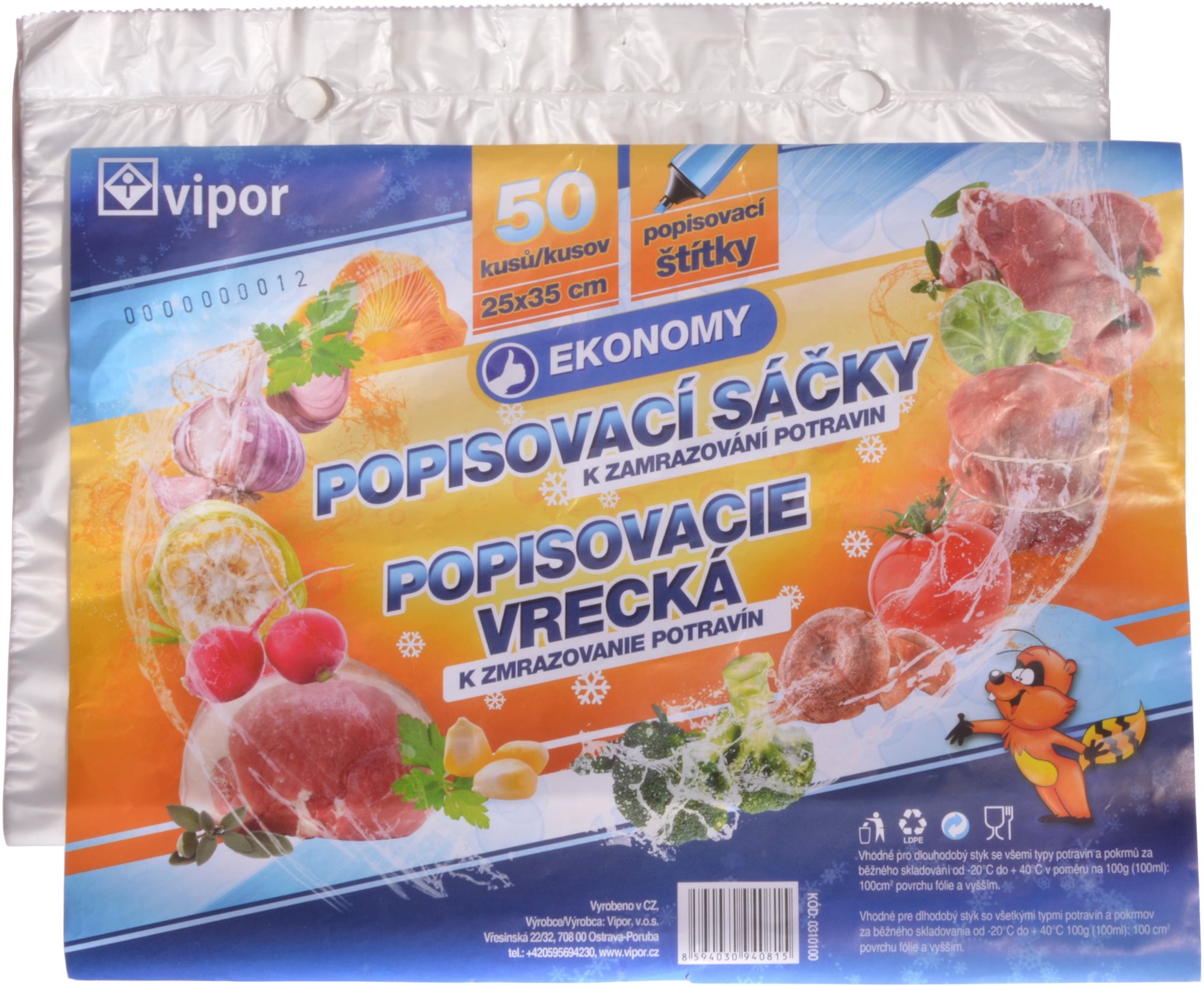 VIPOR HDPE zamrazovacie vrecká, 25 × 35 cm, 50 ks