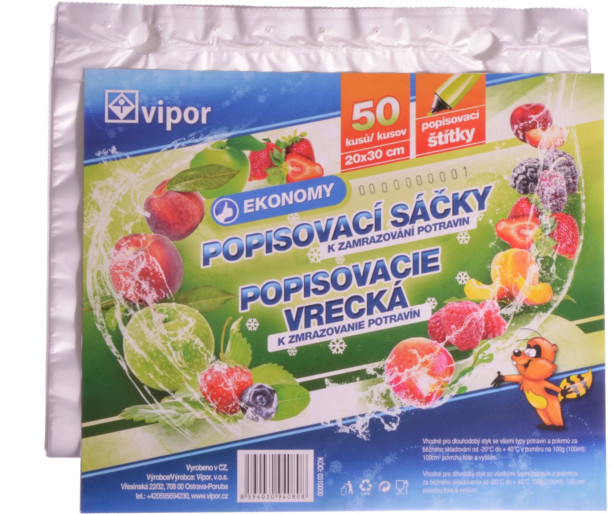 VIPOR HDPE, zmrazovacie vrecká, 20 × 30 cm, 50 ks