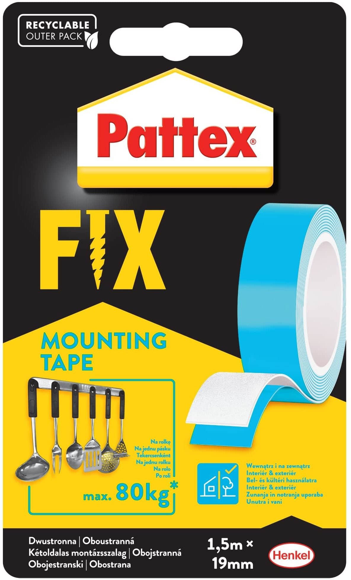 PATTEX Fix – Obojstranná lepiaca páska, 1,9 cm × 1,5 m