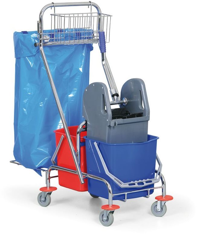 ALLSERVICES Upratovací vozík 2× 15 l s držiakom na vrece 120 l a košíkom