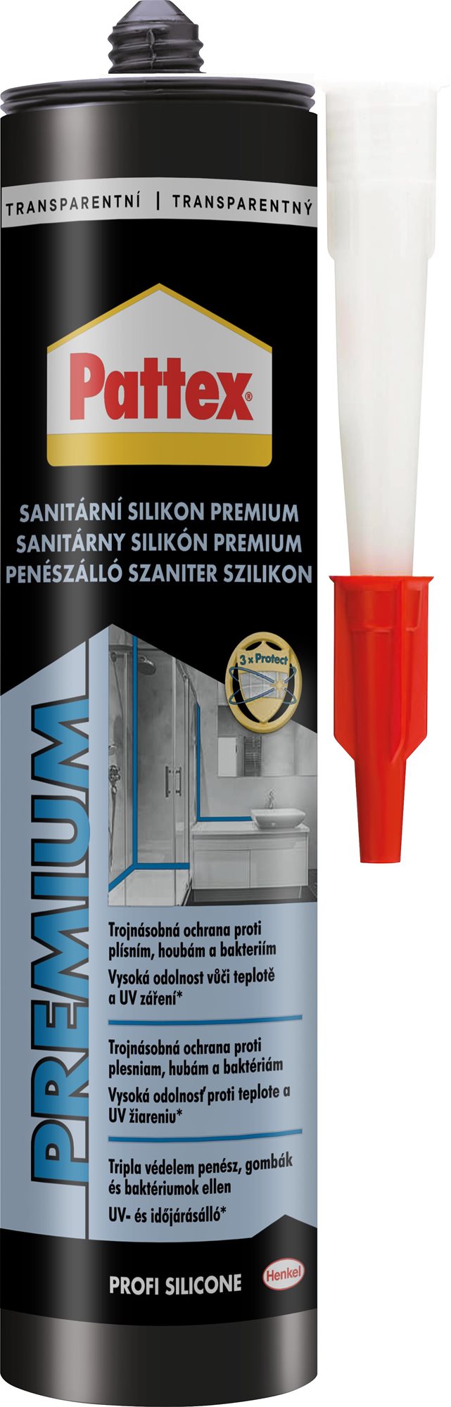 PATTEX Sanitárny silikón Premium trojitá ochrana proti plesni transparentný 310 ml